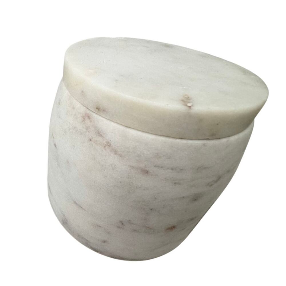 Solid White Marble Canister with Lid Bathroom Vanity
